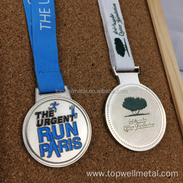 Custom silver medal with ribbon gold race medal